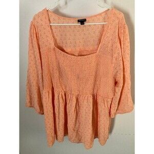 Torrid Woman's Top 4X Peach Pink Peasant Blouse Floral  Flowy Square Neck Shirt